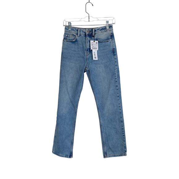 NWT ZARA High Rise Slim Fit Jeans Light Wash Size 2 New Straight Leg - Picture 1 of 8